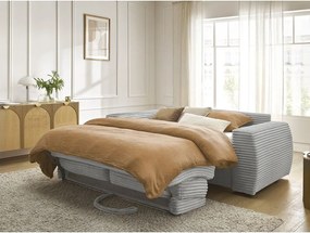 Svetlosivá menčestrová pohovka na každodenné spanie/rozkladacia 220 cm Hugo – Bobochic Paris