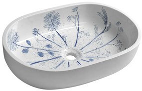 Sapho, PRIORI keramické umývadlo na dosku 60x40 cm, bielá s modrým vzorom, PI029
