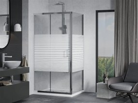 Mexen APIA, sprchový kút s posuvnými dverami 130 (dvere) x 80 (stena) cm, 5mm číre-pásy sklo, chrómový profil + slim sprchová vanička 5cm, 840-130-080-01-20-4010