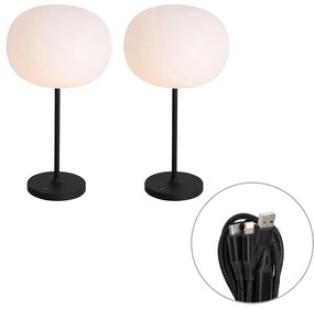 Sada 2 moderných nabíjateľných stolových lamp bielych - Maloi