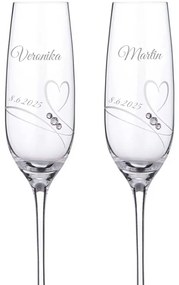 Dekorant Svadobné poháre na šampanské Romance s kamienkami Swarovski 200ml 2KS