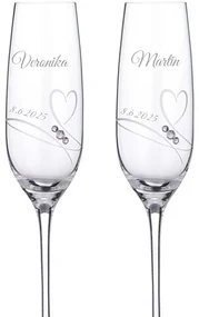 Dekorant Svadobné poháre na šampanské Romance s kamienkami Swarovski 200ml 2KS