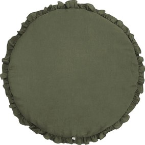Detská ľanová podložka na hranie s volánom olivová