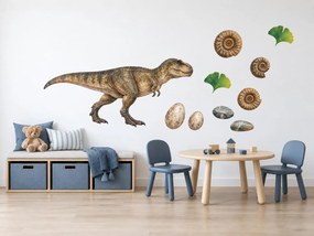 Tyranosaurus medzi skamenelinami realistické nálepky pre malých paleontológov na stenu arch 46 x 29 cm