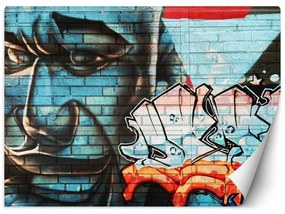 Fototapeta, Graffiti na zdi modrá tvář - 300x210 cm
