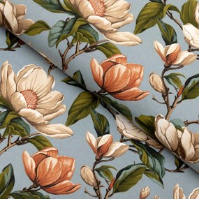 Biante Bavlnený štvorcový obrus Sandra SA-545 Kvety magnólie na sivomodrom 80x80 cm