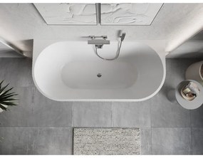 Mexen Oris, voľne stojaca ryhovaná vaňa 150 x 75 cm, biela-šedá, chrómový prepad, 52871507562-01