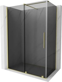 Mexen Velar, sprchový kút s posuvnými dverami 160 x 85 cm, 8mm šedé sklo, zlatá matná, 871-160-085-41-55