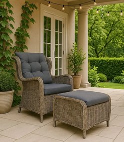 Záhradné ratanové kreslo s podnožkou