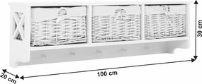 Vešiaková polica s košíkmi Rafaello, biela