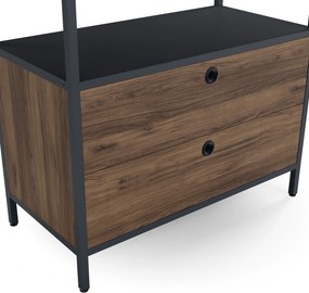 Regál so zásuvkami do kancelárie, na šanóny a dokumenty, otvorené police, kovový, antracitový/orech, 800x2200x400 mm: ARIEL Eco Design