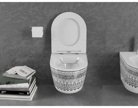 Mexen Lena, závesná WC misa Rimless s duroplastovým sedátkom s pomalým zatváraním, biela-čierny vzor, 30224095