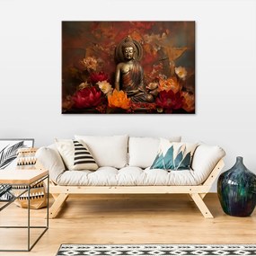 Gario Obraz na plátne Socha meditujúceho Budhu a farebné kvety Rozmery: 120 x 80 cm