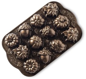 Plech na pečenie Nordic Ware s 12 formami s jesennými motívmi, bronz, 92048