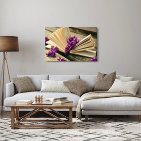 Obraz knihy a fialovej kvetiny (90x60 cm)