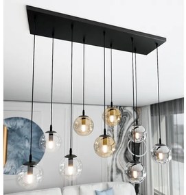 Luster na lanku COSMO 9xE14/10W/230V čierna/šedá/béžová/číra