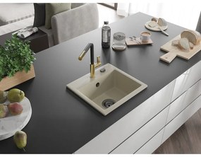 Mexen Milo, 1-komorový granitový drez 435x410x171 mm a drezová batéria Flora, béžová, 6505-69-670401-57-B
