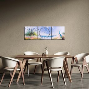 Obraz - Romantická pláž, olejomaľba (s hodinami) (90x30 cm)