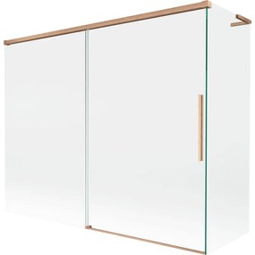 Mexen Rox, L posuvná 2-krídlová vaňová zástena 190 + 80 x 150 cm, 8mm číre sklo, medený matný profil, 8C9L-190-080-65-00
