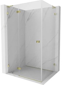 Mexen Lunar, L sklápací sprchový kút ľavý 75 x 70 cm, 8mm číre sklo, zlatý profil, 834L-075-070-50-00-L