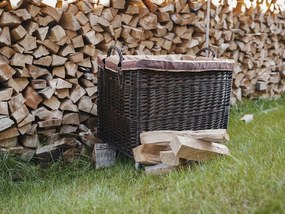 ČistéDrevo Tmavý prútený kôš na drevo hranatý - na kolieskach