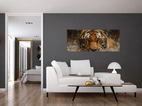 Obraz - Portrét tigra vo vode (120x50 cm)