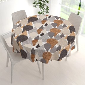 Biante Bavlnený okrúhly obrus Sandra SA-507 Hnedo-sivé kvapky s ornamentami Ø 150 cm