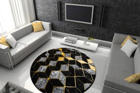 Okrúhly koberec GLOSS moderný 400B 86 štýlový, glamour, art deco, 3D geometrický čierna / zlatá Veľkosť: kruh 120 cm