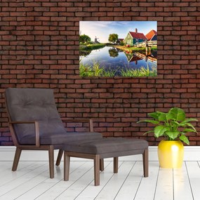 Sklenený obraz holandských mlynov (70x50 cm)