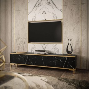 TV STOLÍK DION ČIERNY MRAMOR + ZLATÝ 175 cm ZÁVESNÝ / NOHY
