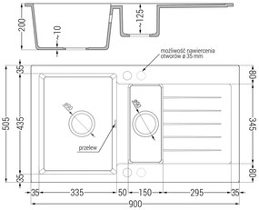 Mexen Matias, 1,5-komorový granitový drez 900x505x200 mm a drezová batéria Savita, čierna, 6502-77-672601-50-B