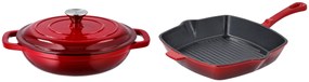 Silvercrest®  Liatinová servírovacia panvica, 2,4 l, červená + Liatinová grilovacia panvica, 24 cm, červená  (800011483)
