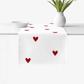 Goldea behúň na stôl 100% bavlnené plátno - červené srdiečka na bielom 35x160 cm
