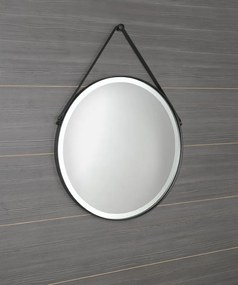 Sapho, ORBITER guľaté zrkadlo s LED osvetlením, kožený popruh, ø 60cm, čierna mat, ORL060
