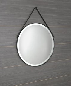 Sapho Sapho, ORBITER guľaté zrkadlo s LED osvetlením, kožený popruh, ø 60cm, čierna mat, ORL060