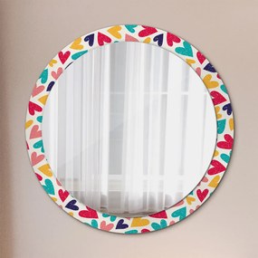 Okrúhle ozdobné zrkadlo na stenu Farebné srdcia fi 90 cm