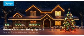 Govee - LED RGBICW Vonkajšia vianočná reťaz 2700-6500K 20m Wi-Fi Matter IP66