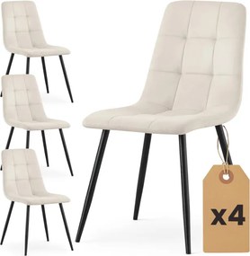 Sada štyroch jedálenských stoličiek NERO zamatové, béžové / čierne nohy (4 ks)