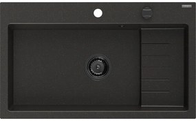 Mexen Omar, 1-komorový granitový drez 800x480x210 mm, čierna-zlatá metalíza, grafitový sifón, 6520801005-75-B