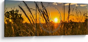 Obraz pole pri západe slnka (s hodinami) (90x30 cm)