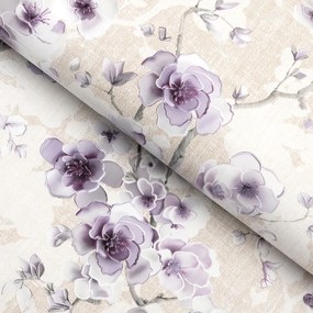 PVC obrus Fialové kvety sakury na režnom PV-206 - metráž š. 140 cm