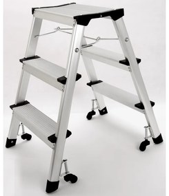 Hliníkové obojstranné skladacie mobilné schodíky, 2x3 stupne, výška 680 mm