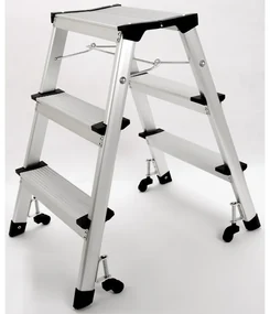 Hliníkové obojstranné skladacie mobilné schodíky, 2x3 stupne, výška 680 mm