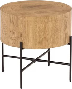Okrúhly konferenčný stolík Liviano - 45 cm s kovovými nohami - prírodný dub / čierny