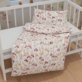 Biante Detské bavlnené posteľné obliečky do postieľky Sandra SA-636 Vínovo-béžové kosatce na bielom Do postieľky 100x135 a 40x60 cm