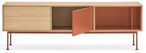 Tehlovočervená TV komoda v dubovom dekore Teulat Yoko