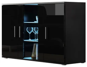 Komoda Boho B7, Osvetlenie: osvetlenie LED RGB - farebné, Farby: čierny / čierny lesk