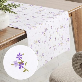 Biante Bavlnený behúň na stôl Sandra SA-296 Drobné fialové kvety na bielom 45x160 cm