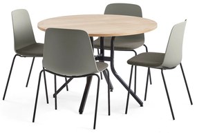 Zostava nábytku VARIOUS + LANGFORD, 1 stôl + 4 stoličky, šedá/hnedá