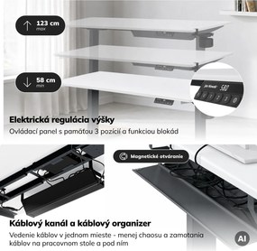 Elektrický stôl s nastavením výšky ergonomický antracitovo-bieli, 1400x700 mm: ARIA